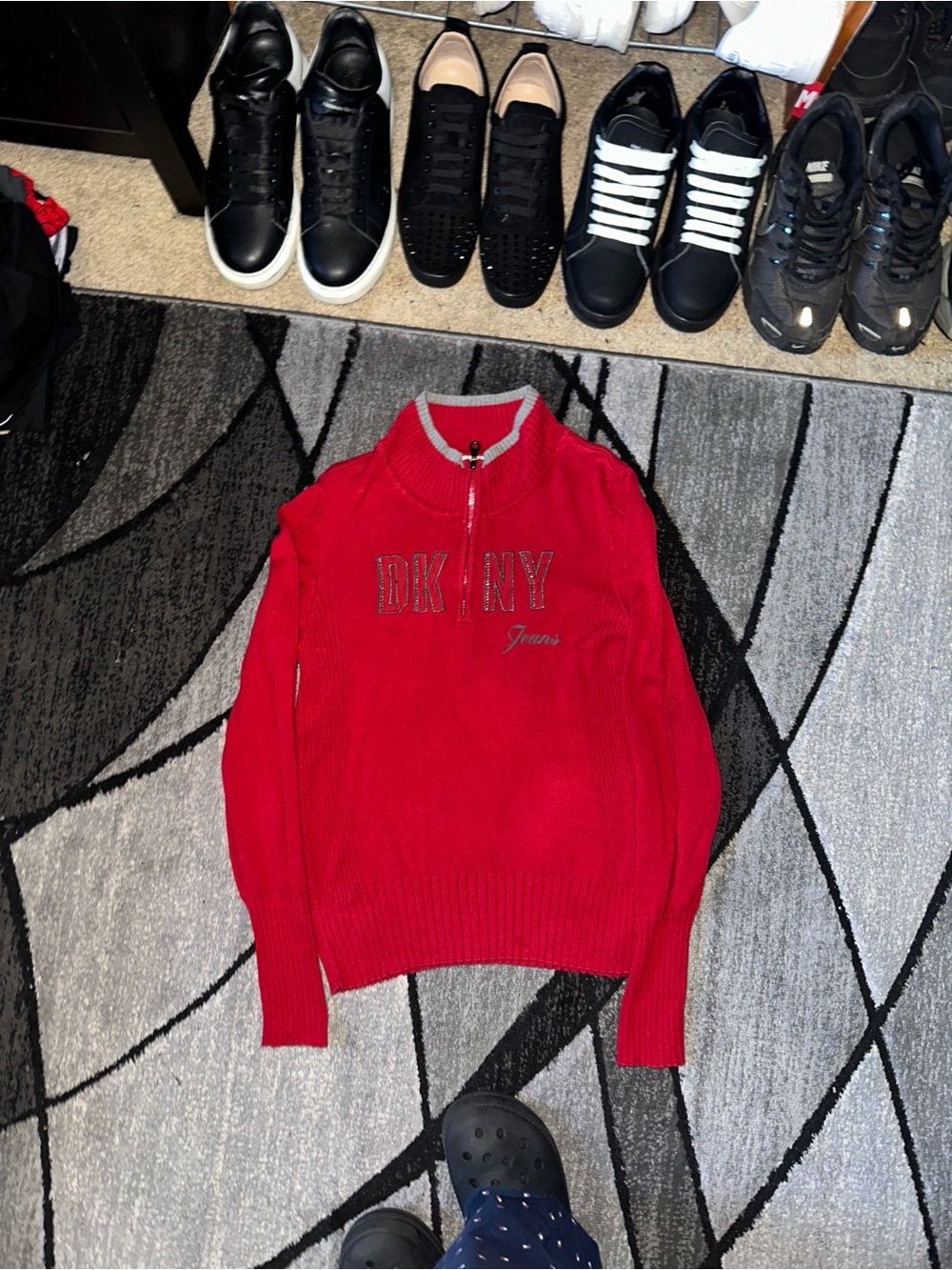 DKNY Red Zip-Up Men's Sweater with Logo